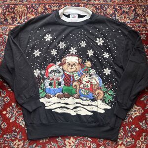 90s Nutcracker Winter Bear Puff Print Christmas Crewneck Sweatshirt Size L